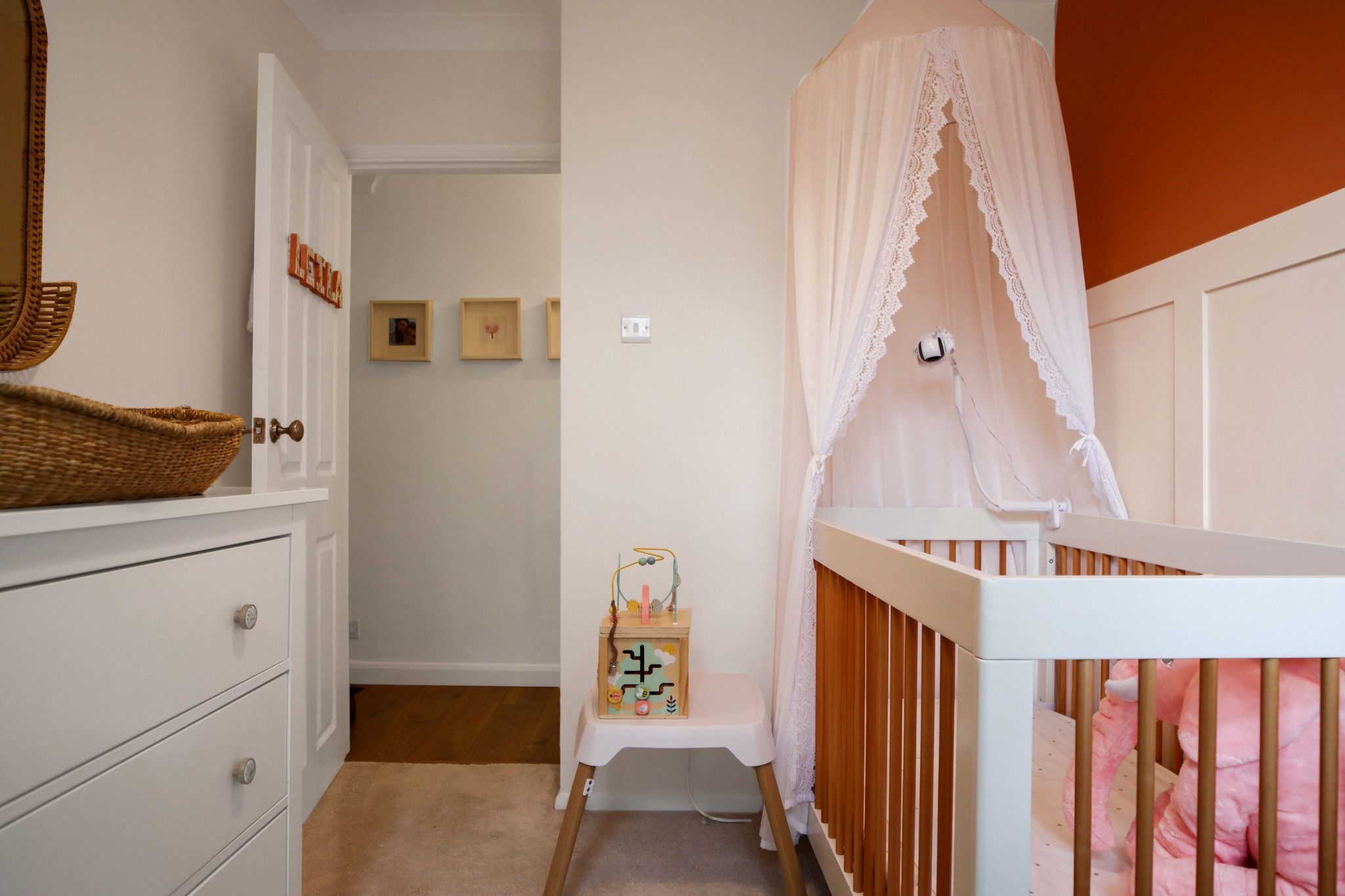 Cosy nursery with cot, canopy, and soft décor, presented by a Beckenham estate agent to highlight family-friendly living spaces in the home.